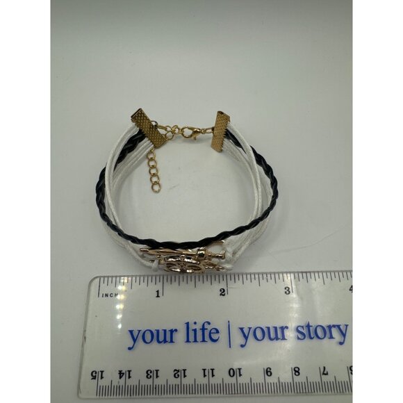 Nautical-Themed Braided Bracelet With Gold Anchor & Wheel Charm - Picture 6 of 6